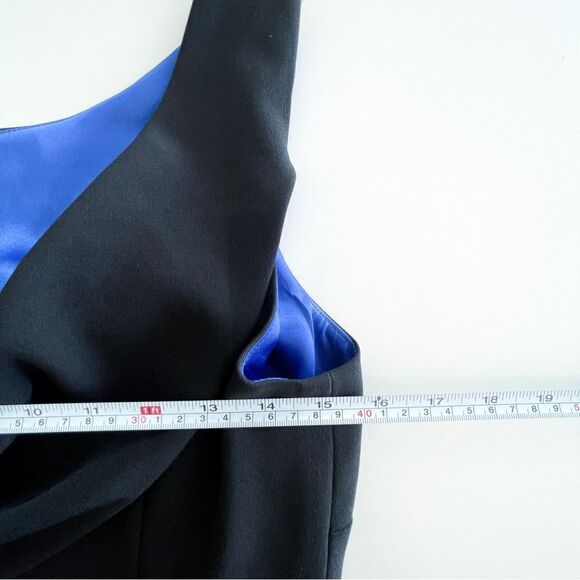 Karl Lagerfeld Black Sleeveless Blue Drape Back Mid-Length Cocktail Women's 4 - Picture 7 of 9